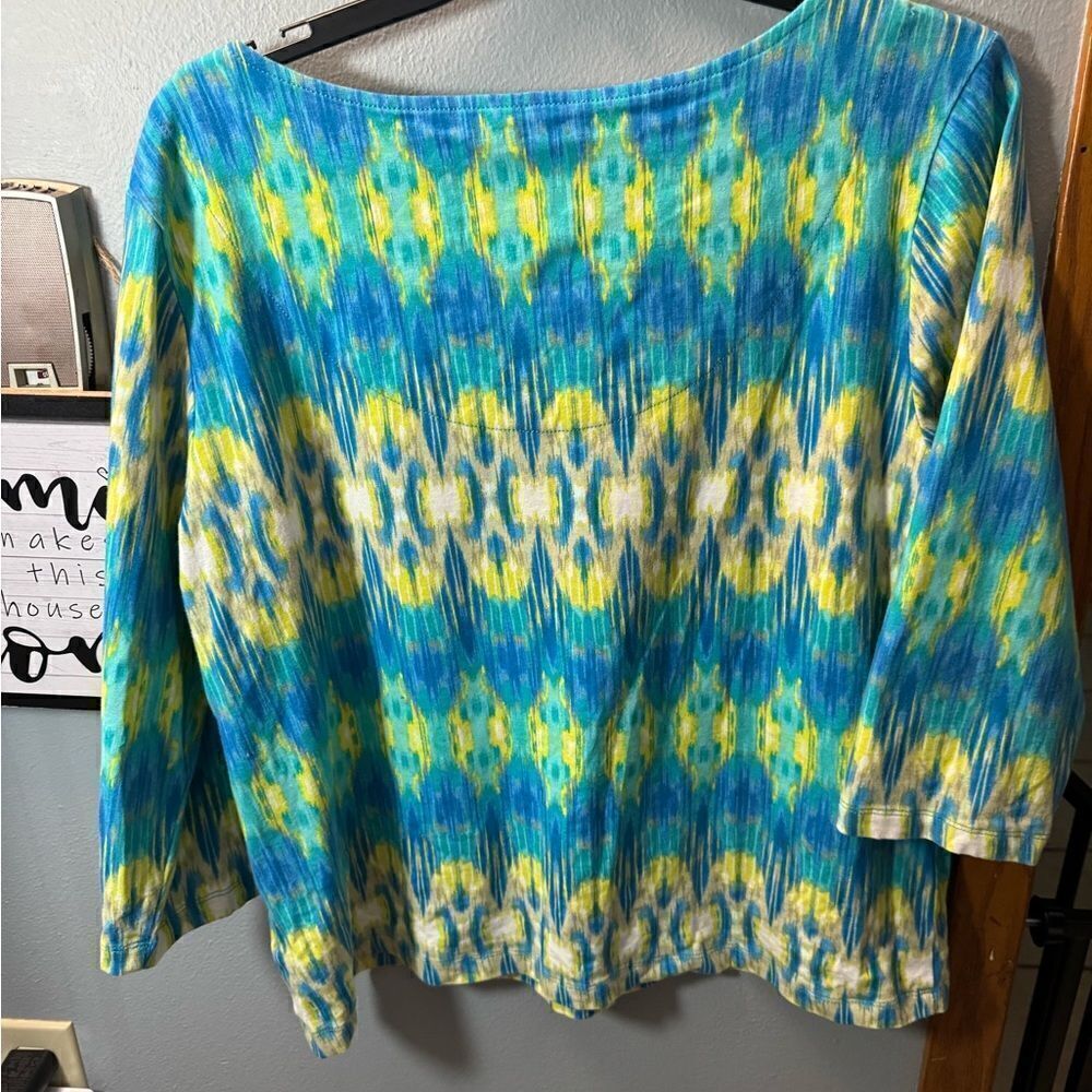 Ruby Red Favorites Multi Color Blue Green 3/4 Sleeve Cotton/ spandex Top Sz PXL - Picture 6 of 9